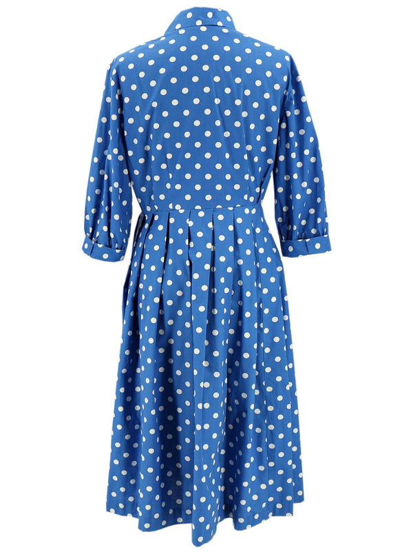 1950s Vintage Blue Polka Dot Cotton Tea Dress