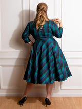 Deep Turquoise Check Vintage Style Swing Dress