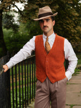 1940s Style Rufus Knitted Waistcoat in Russet