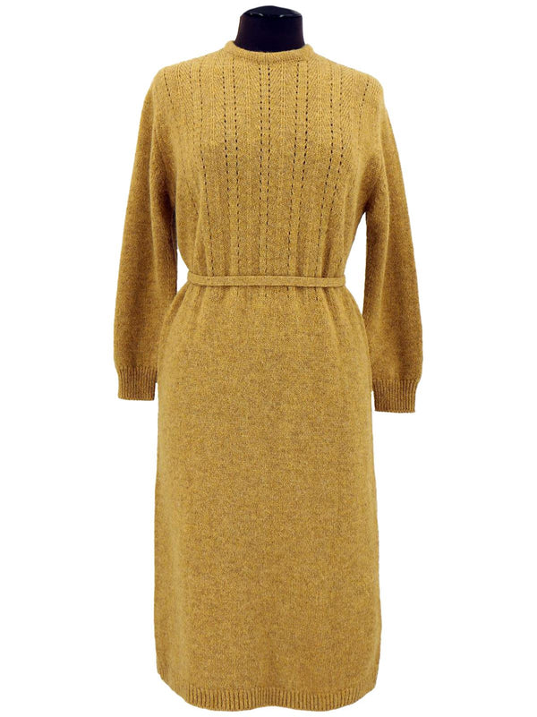 Midcentury Knitted Ochre Fleck Vintage Dress