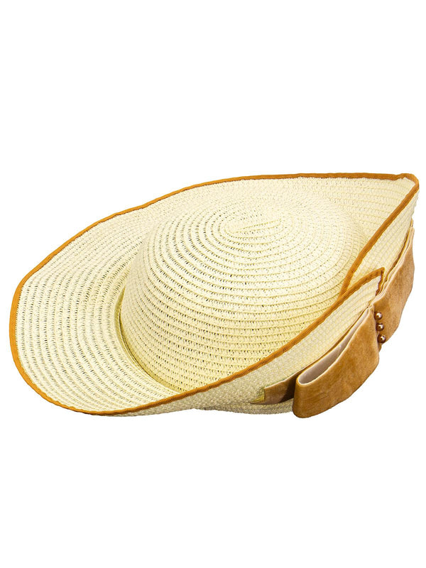 Handmade Cream 1940s Look Bow Decor Straw Hat