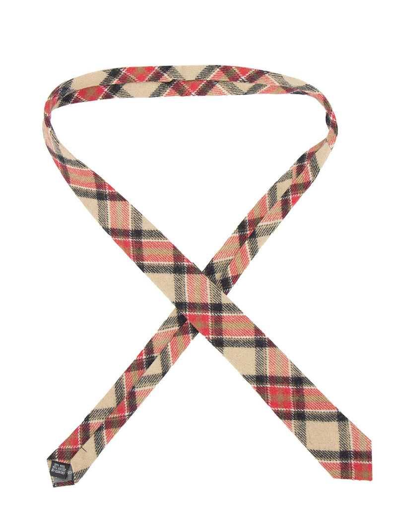 Red & Camel Tartan Wool Tweed Skinny Necktie