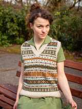 Scottish Wool Short Fairisle Knit Tank Top in Bracken Beige