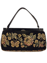 Black Floral Brocade Wide Vintage Frame Bag