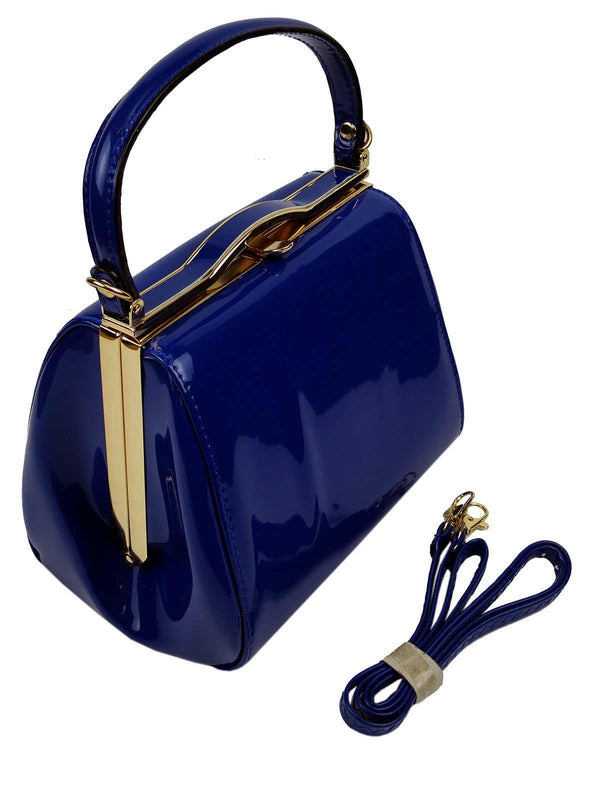 Royal Blue Patent Vintage Inspired Frame Bag