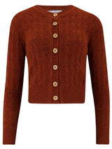 Cinnamon Orange Vintage Style Diamond Textured Knit Cardigan