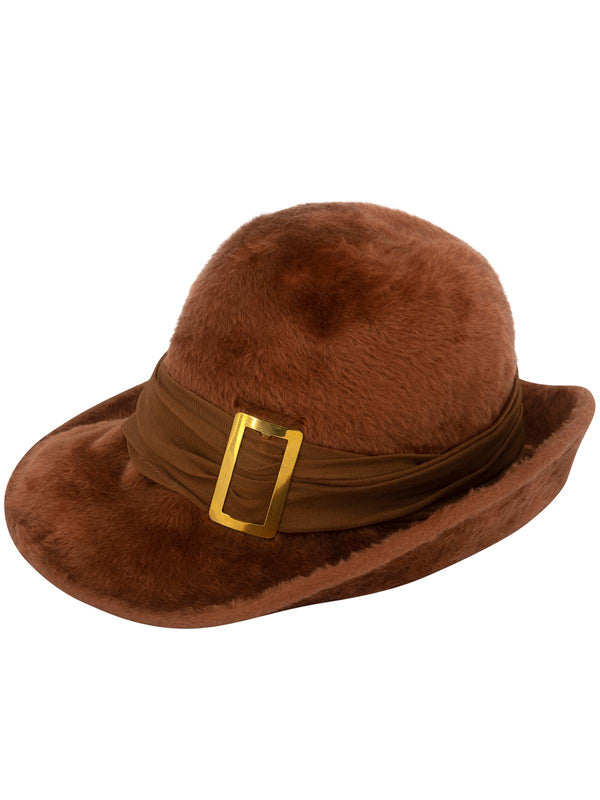 1960s Brown Fluffy Felt Hat Buckle Trim