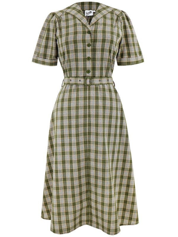 1940s Vintage Lumber Jill Check Day Dress in Green