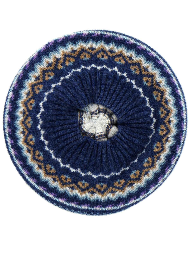 Vintage Style Fairisle Wool Beret in Arctic Blue