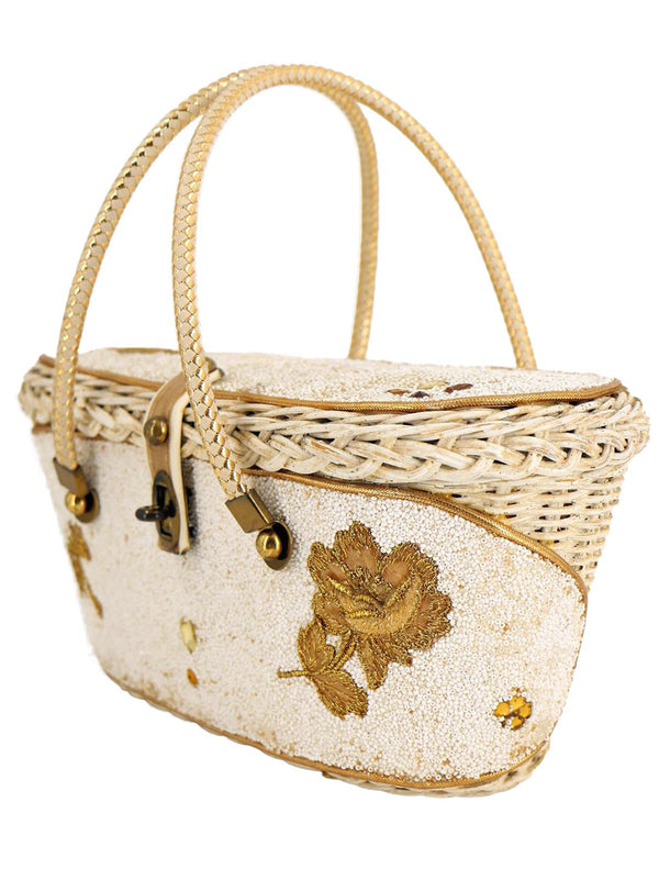 Vintage Woven Beaded Basket Bag