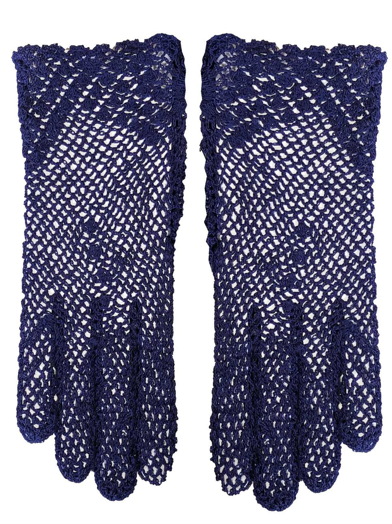 1940s Vintage Style Navy Cotton Crochet Gloves