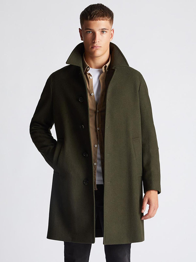 Dark Green Vintage Style Single Breasted Wool Overcoat