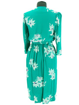 Vintage 1940s Style Jade Green Floral Belted Dress