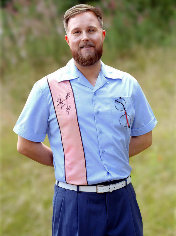 Vintage Style Daytona Bowling Shirt Sky Blue