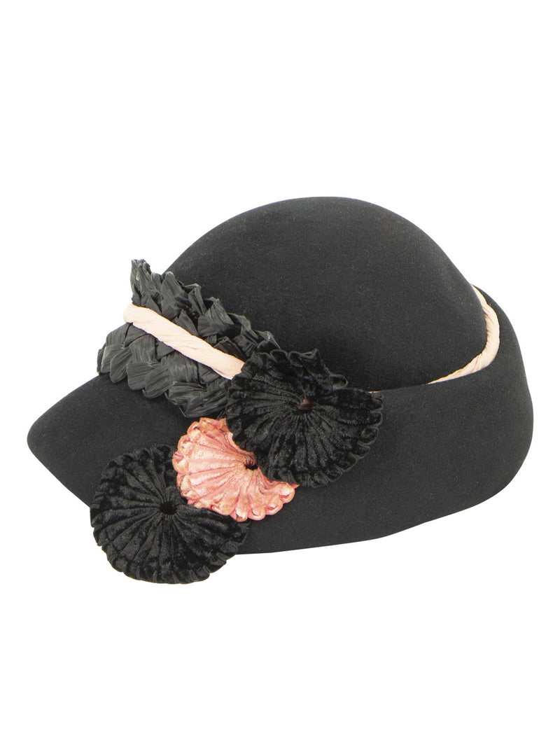 1930/40s Felt Black Bonnet Style Hat