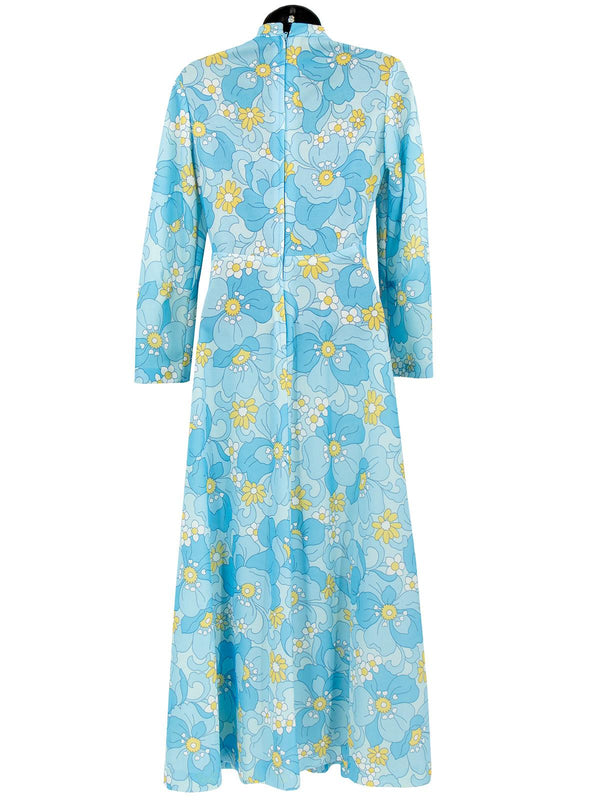 Blue Floral Vintage 1970s Maxi Dress