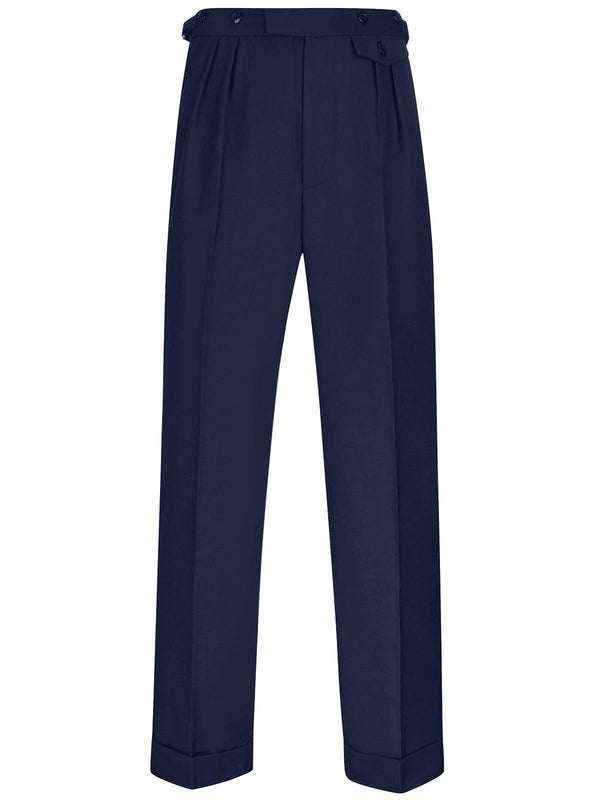 1940s Vintage Harry Fishtail Back Trousers in Navy Blue