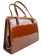 Patent Leather Brown Mid Century Frame Bag