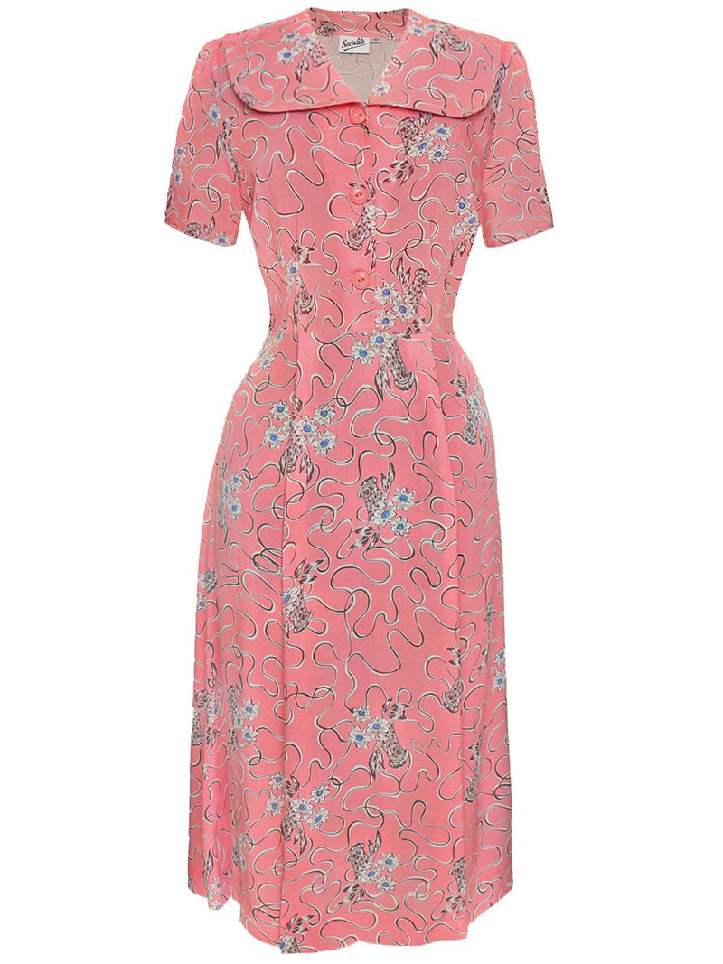 1940s Vintage Summer Harvest Dress in Rose Pink