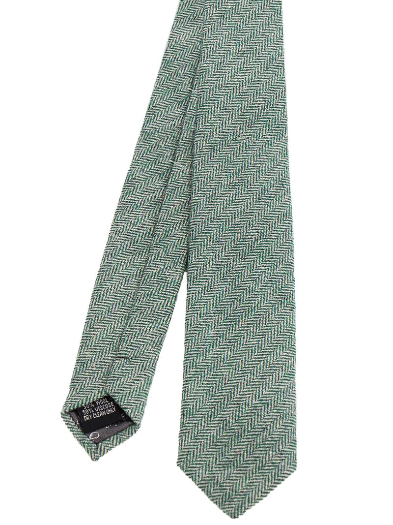 Vintage Inspired Green Herringbone Wool Tweed Necktie