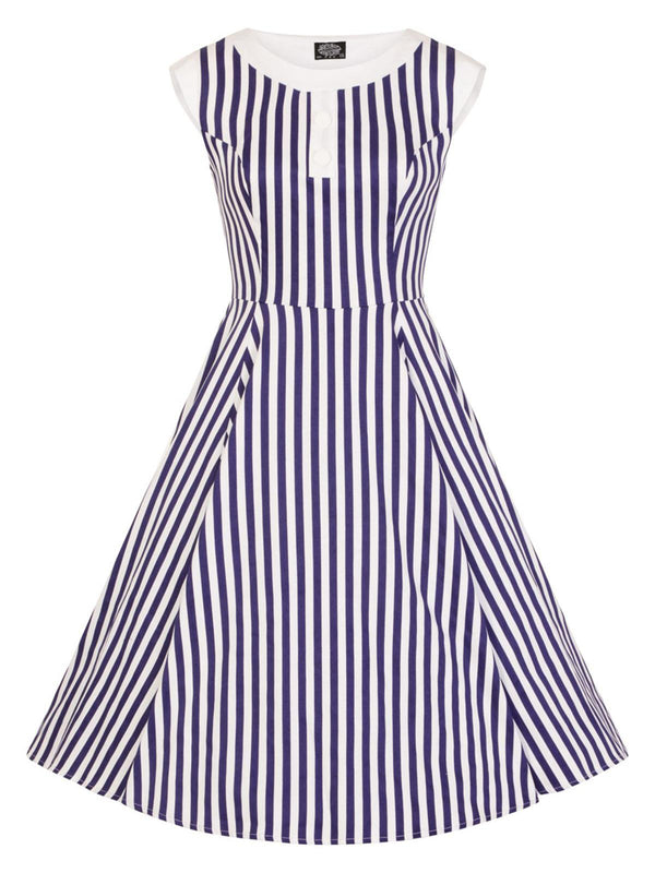 Blue Nautical Stripe Classic Vintage Style Swing Dress