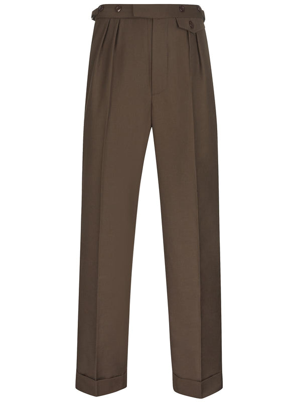 1940s Vintage Harry Fishtail Back Trousers in Cocoa Brown