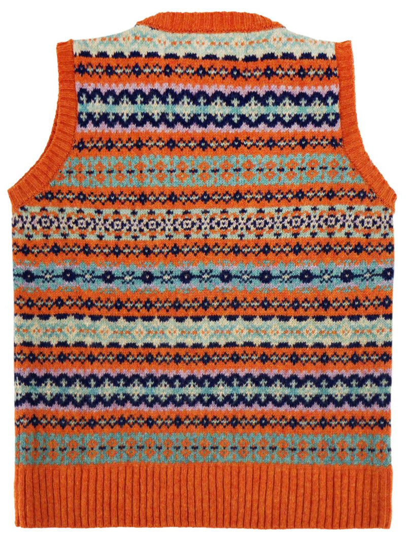 Scottish Wool Short Fairisle Knit Tank Top in Jaffa Orange