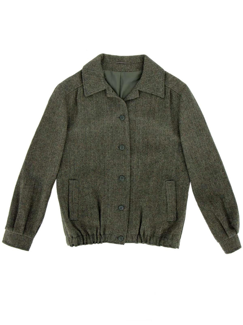 Green Wool Tweed Blouson Style Vintage Jacket