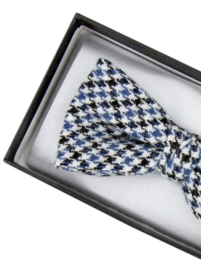 Blue & Black Houndstooth Tweed Bow Tie