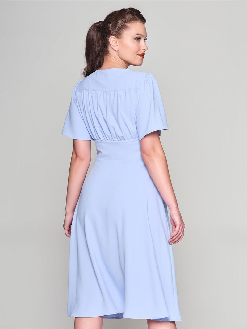 Powder Blue Pleated Vintage Style Tea Dress