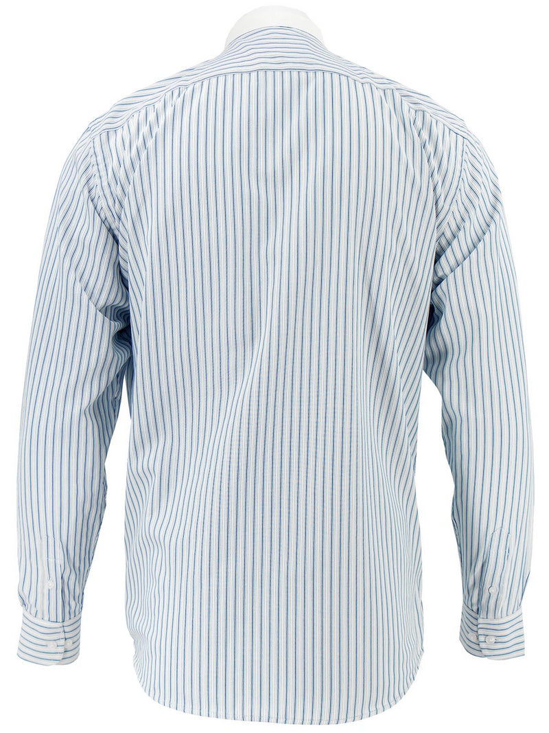 White Detachable Banker Shirt - Navy Blue Orton Stripe