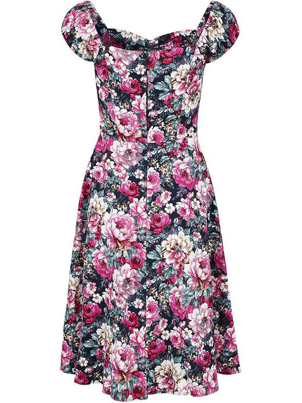 Cottage Rose Floral Sweetheart Neckline Dress