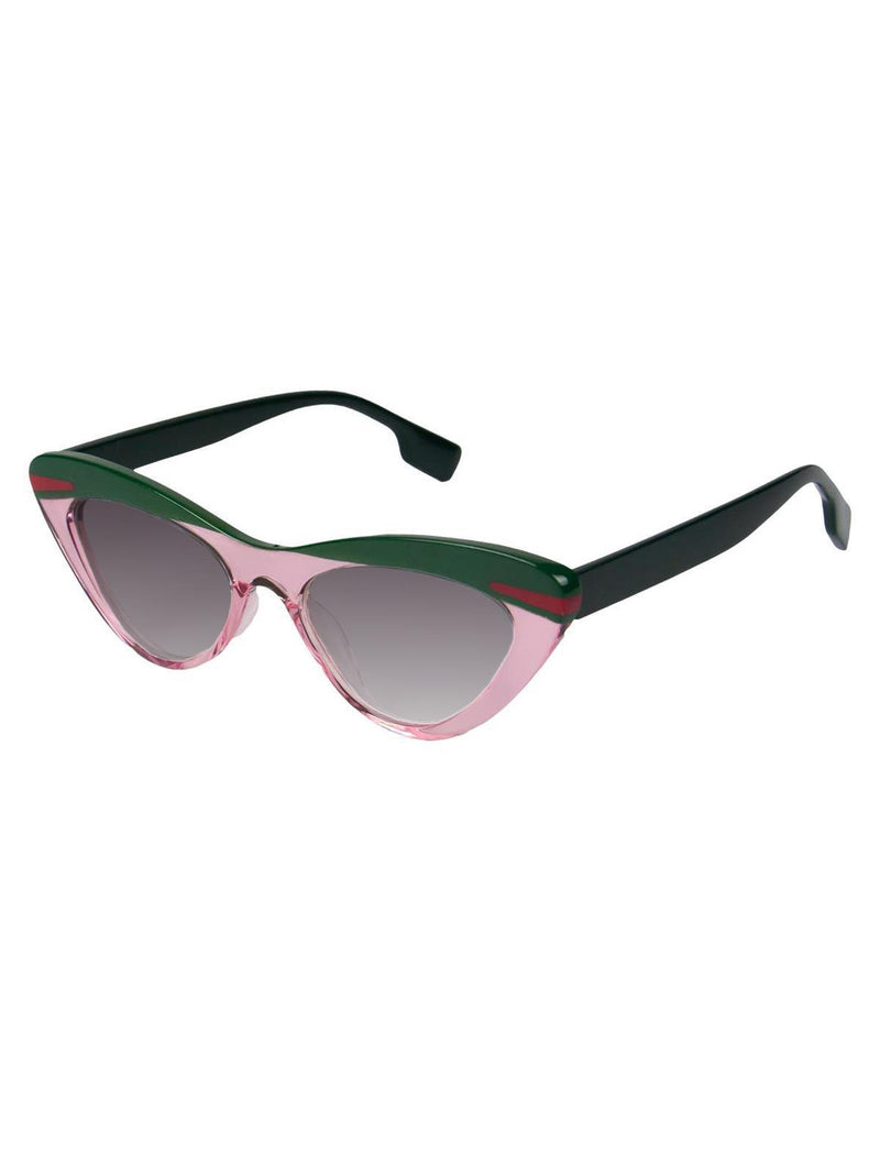 Retro Catseye Pink & Green Stripe Sunglasses