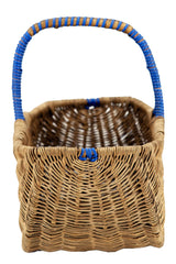 Vintage 1950s Wicker Grocery Basket Blue Trim