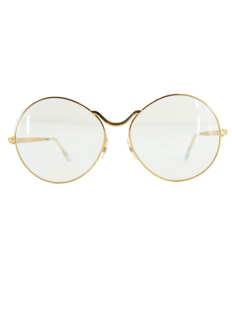 Vintage Oversize Pilkington 70s Gold Round Clear Lens Glasses