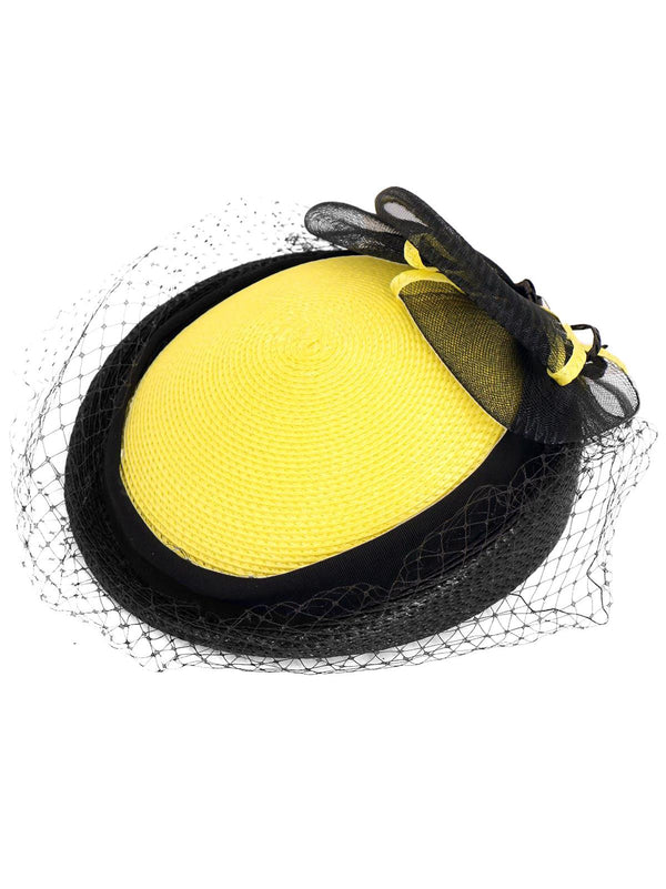 Yellow & Black Straw Vintage Pillbox Hat