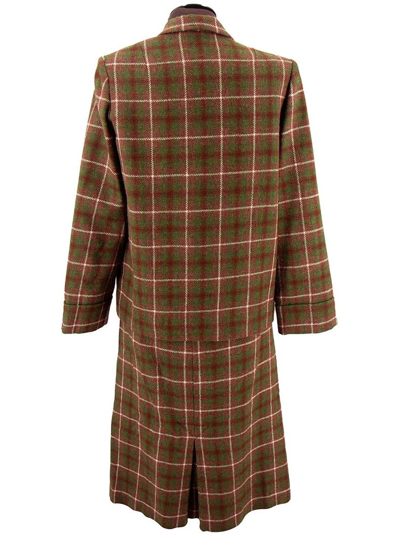 Vintage 1950s Green & Brown Check Wool Skirt Suit