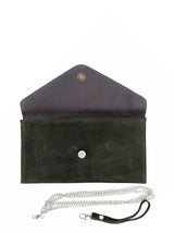 Olive Real Suede Vintage Look Envelope Clutch Bag