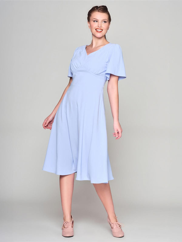 Powder Blue Pleated Vintage Style Tea Dress