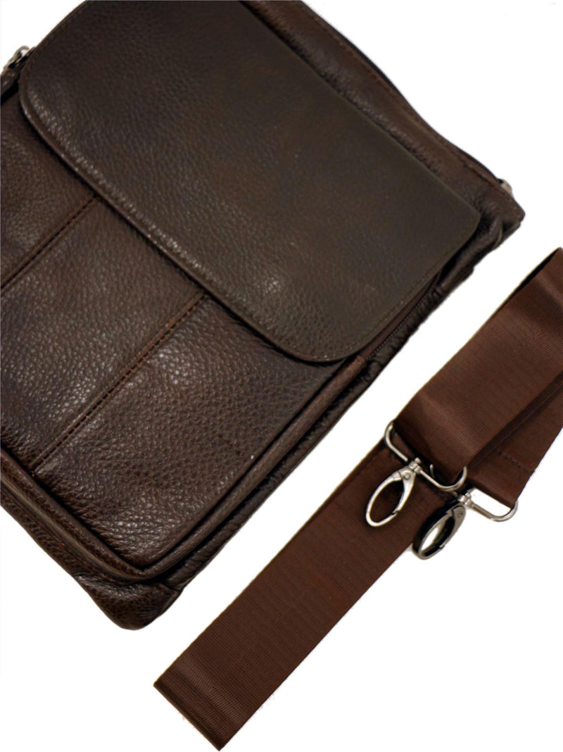 Brown Leather Men's Vintage Style Panelled Crossbody Bag