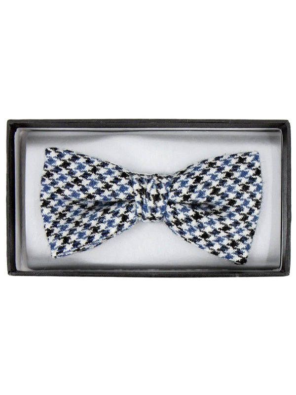 Blue & Black Houndstooth Tweed Bow Tie