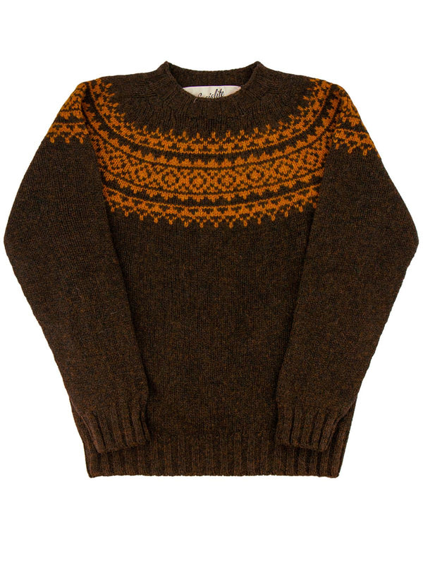 Scottish Wool Fairisle Crewneck Jumper in Turin Brown