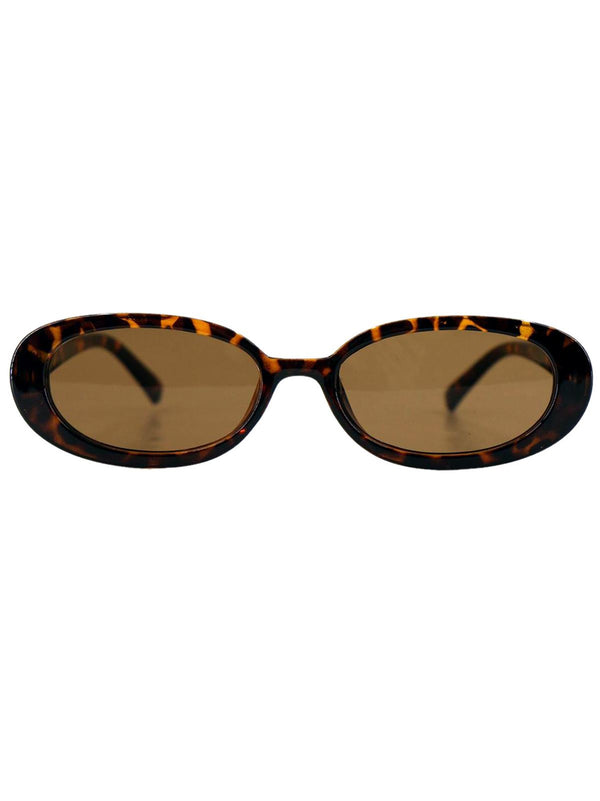 Slim Oval Tortoiseshell 60s Vintage Style Sunglasses