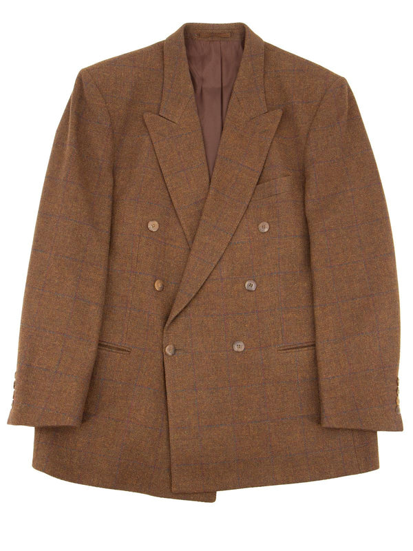 Double Breasted Vintage Wool Check Tweed Jacket