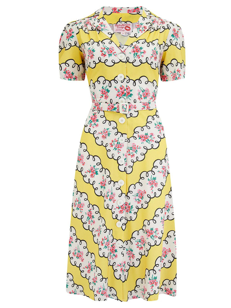 Retro Whimsical Lemon Florals Day Dress