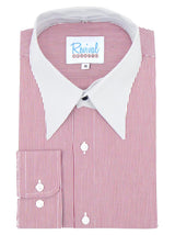 Red Stripe Collarless Grandad Shirt with Detachable Spearpoint Collar