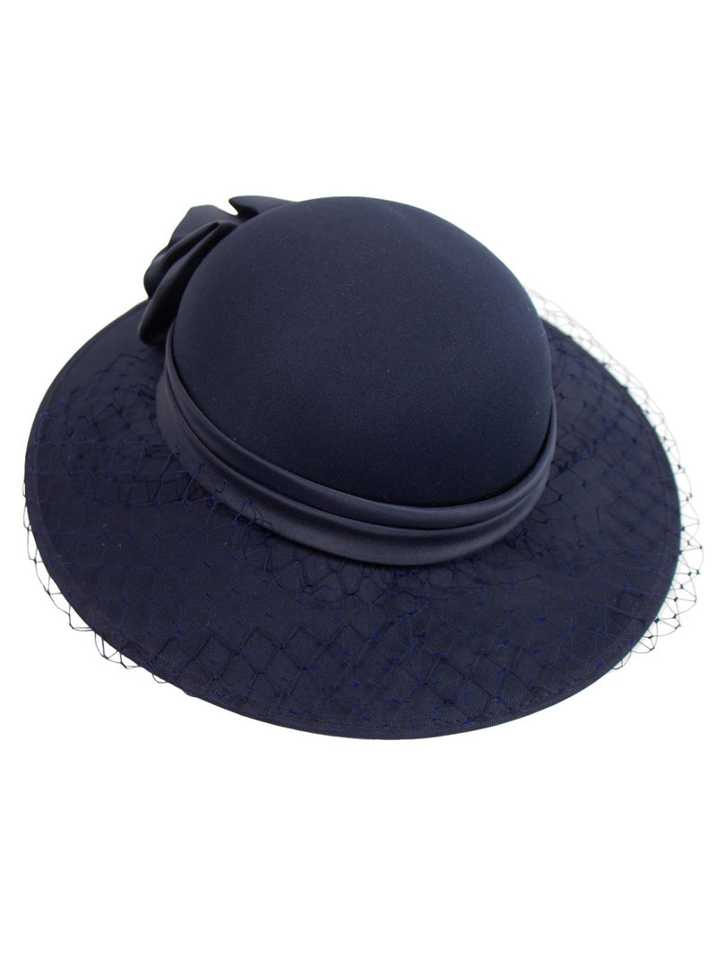 Vintage 1940s Look Navy Wide Brim Hat