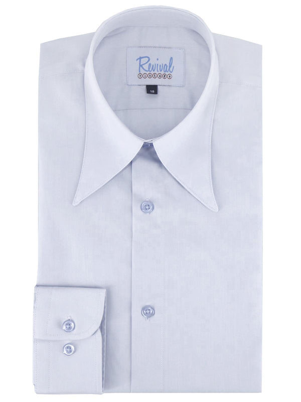 Pale Blue Forties Style Spearpoint Collar Shirt with Barrel Cuff
