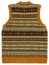 Scottish Wool Buttoned Fairisle Tank Top in Cumin Orange