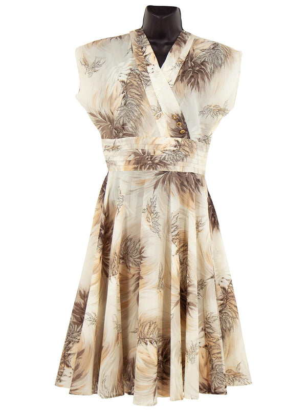 True Vintage Leaf Print 1950s Occasion Dress